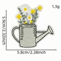 Gray watering can with white daisy flowers embroidery patch, iron-on sew-on badge - Flower Patch Style 18