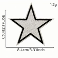 Silver glitter star embroidered iron-on patch with black border 8.4x8cm size accessory - Rugby Patch #21