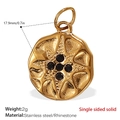 Goldener Edelstahl Seestern Münzanhänger mit schwarzen Strasssteinen und Sternschliff - Schwarzer Zirkonia Goldmünze (PJ487BKG)