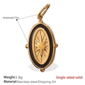 Edelstahl Ovaler Sternkompass-Anhänger in Gold und Schwarz mit detaillierten Maßen - Schwarze Emaille Gold Oval (PJ488BKG)