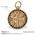 Ciondolo medaglia San Benedetto dorato in acciaio inossidabile con strass verdi - San Benedetto Bicolore Zirconia Verde (PJ489GNGS)