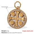 Ciondolo tondo a stella marina in acciaio inossidabile dorato con zirconi e croce - San Benedetto Bicolore Zirconia Bianca (PJ489WEGS)