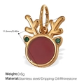 Pendentif renne en acier inoxydable plaqué or 18K avec disque rouge et strass vert - Pendentif Renne avec Strass Vert et Émail Rouge Doré (PJ549RDG)