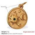 Pendaglio bussola celeste in acciaio inossidabile dorato con gemma verde e stella - Stella Luna Oro Zirconia Verde (PJ492GNG)