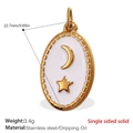 Pendente bussola ovale in acciaio inossidabile con motivo luna e stelle in smalto bianco - Stella Luna Oro Smalto Bianco (PJ493WEG)