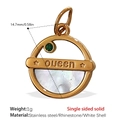 Pendente stella marina in acciaio dorato con incisione Queen e cristallo verde - Madreperla Bianca Oro Queen (PJ494WEG)