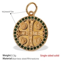Ciondolo San Benedetto in acciaio dorato con strass verdi, diametro di 18,2 mm - Medaglia d'Oro Zirconia Verde (PJ489GNG)