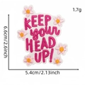 Pink 'KEEP YOUR HEAD UP' embroidered flower patch for clothing DIY decoration, 6.6cm height - Keep Up Style (Pink English Patch 9#)