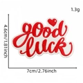 Pink Good Luck embroidered patch with red heart design for clothing decoration - Good Luck Style (Pink English Patch 10#)