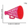Pink loudspeaker embroidery patch with slogan The World Needs Your Voice 5x6.8cm - Your Voice Style (Pink English Patch 15#)