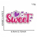 Pink embroidered Sweet patch with purple hearts, size 6.9x3.5cm, weight 1.3g for clothing - Sweet Heart Style (Pink English Patch 16#)