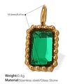 Pendente rettangolare in vetro verde smeraldo e acciaio inossidabile dorato - Ciondolo Rettangolo Vetro Verde Oro (PJ465GNG)