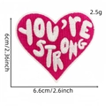 Pink heart embroidered patch with YOU'RE STRONG quote for clothing decoration 6.6x6cm - Strong Heart Style (Pink English Patch 17#)