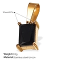 Pendentif DIY en acier inoxydable plaqué or 18K avec un zircon noir de forme rectangulaire - Pendentif Rectangulaire avec Zirconia Noir Doré (PJ466BKG)