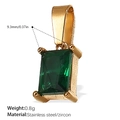 Pendentif rectangle en zircon vert et acier inoxydable doré avec indications de taille - Pendentif Rectangulaire avec Zirconia Vert Doré (PJ466GNG)