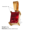 Ciondolo placcato oro 18K con zircone rosso rettangolare, peso 0,8g e 9,3mm - Ciondolo Rettangolo Zircone Rosso Oro (PJ466RDG)