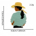 Blue coastal cowgirl embroidery patch with yellow straw hat and black ponytail design - Straw Hat Girl Back Style (10#)