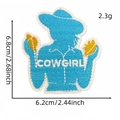 Blue cowgirl silhouette embroidery patch with white COWGIRL text for clothing - Blue Girl Silhouette Style (11#)