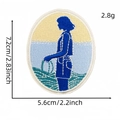 Blue coastal cowgirl embroidered patch with wave silhouette and size measurements - Wave Silhouette Oval Style (12#)