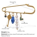 Spilla di sicurezza dorata con pietre blu e perle, variante lunghezza 70mm - Stile Pietra Preziosa Blu (BZ02CRG)