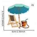 Blue beach theme embroidery patch with umbrella and chair, 6.7cm iron-on clothing applique - Beach Folding Chair Style (18#)