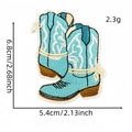 Blue cowboy boot embroidered patch with white scrollwork and weight measurements - Light Blue Cowboy Boots Style (20#)