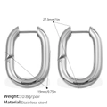Pendientes de aro ovales en acero plateado con 27,3mm de alto y 19mm de ancho - Estilo Ovalado Grueso-Plateado (EH41S) / Grande (27.3mmx19mm)