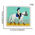 Blue cowgirl on horse embroidered patch for clothes with dimensions and weight - Rider and Steed Rectangular Style (24#)