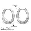 Pendientes de aro ovalados de acero inoxidable plateado con altura de 26,4 mm - Estilo Ovalado Regular-Plateado (EH42S) / Mediano (26.4mmx21.5mm)