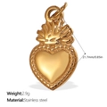 Pendentif cœur en acier inoxydable doré avec couronne et bordure texturée, poids 2,9g - Pendentif Cœur avec Couronne Doré (PJ409G)