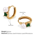 18k gold-plated stainless steel earrings with white pearls and green rhinestones - Green And White Gold Hoop (EH1090GWG)