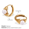 18k gold plated stainless steel hoop earrings featuring 5.5mm white imitation pearls - White Pearl Gold Hoop (EH1091WEG)