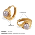 Golden stainless steel hoop earrings with gray imitation pearls and rhinestone details - Gray Pearl Gold Hoop (EH1092GYG)