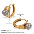 18k gold plated stainless steel hoop earrings with elegant dark grey imitation pearls - Gray Pearl Gold Hoop (EH1093GYG)