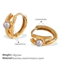 18k gold plated stainless steel hoop earrings with faux pearl detail 13mm diameter - Gray Pearl Gold Hoop (EH1094GYG)