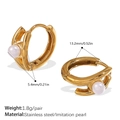 18k gold-plated stainless steel hoop earrings with white imitation pearls and rhinestones - White Pearl Gold Hoop (EH1094WEG)