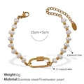 Goldenes Edelstahlarmband mit Süßwasserperlen und ovalem Karabinerverschluss - Süßwasserperle Karabiner Armband (SL170WEG)