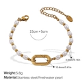 Elegantes Edelstahlarmband mit weißen Süßwasserperlen und einem goldenen Karabineranhänger - Süßwasserperle Ovaler Verschluss Armband (SL171WEG)