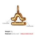 Pendaglio segno zodiacale Bilancia in acciaio placcato oro 18K con dimensioni e finitura lucida - Bilancia Oro Ciondolo Solido (PJ431G9)