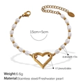 Süßwasserperlen-Herz-Charm-Armband aus Edelstahl mit eleganten goldenen Perlen - Süßwasserperle Herzanhänger Armband (SL173WEG)