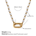 Elegante Halskette aus Edelstahl mit weißen Süßwasserperlen und goldenem Herzanhänger - Süßwasserperle Ovaler Verschluss Halskette (XL524WEG)