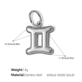Ciondolo segno zodiacale Gemelli in acciaio inossidabile argento, 10,3mm x 11,9mm - Gemelli Acciaio Ciondolo Solido (PJ431S5)