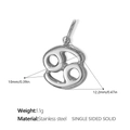 Ciondolo segno zodiacale Cancro in acciaio inox argento con peso e dimensioni - Cancro Acciaio Ciondolo Solido (PJ431S6)