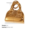 Goldener Handtaschen-Anhänger aus Edelstahl mit Wellenstruktur und Maßangaben - Goldener Handtaschenstil (PJ507G)