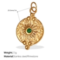 Goldener Edelstahl-Sonnenanhänger mit grünem Strassstein-Inlay für DIY-Halsketten - Gold Grün Strass Sonne Stil (PJ516GNG)