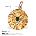 18K vergoldeter Edelstahl-Anhänger mit grünem Straßstein und gehämmerter Oberfläche - Gold Grün Strass Gehämmert Stil (PJ517GNG)
