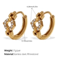 Gold plated stainless steel hexagonal hoop earrings with micro paved rhinestones - Hexagon Hollow-White Rhinestone Gold (EH1109WEG)