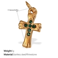 Vergoldeter Kreuzanhänger aus Edelstahl mit sechs grünen Strasssteinen mittig - Gold Grün Strass Kreuz Stil (PJ519GNG)