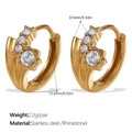 18K gold plated stainless steel hoop earrings with micro rhinestones in wave design - Wave Pattern-White Rhinestone Gold (EH1110WEG)