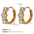 Golden stainless steel round earrings with micro-paved rhinestones and 18K plating - Five Stones Layout-White Rhinestone Gold (EH1111WEG)